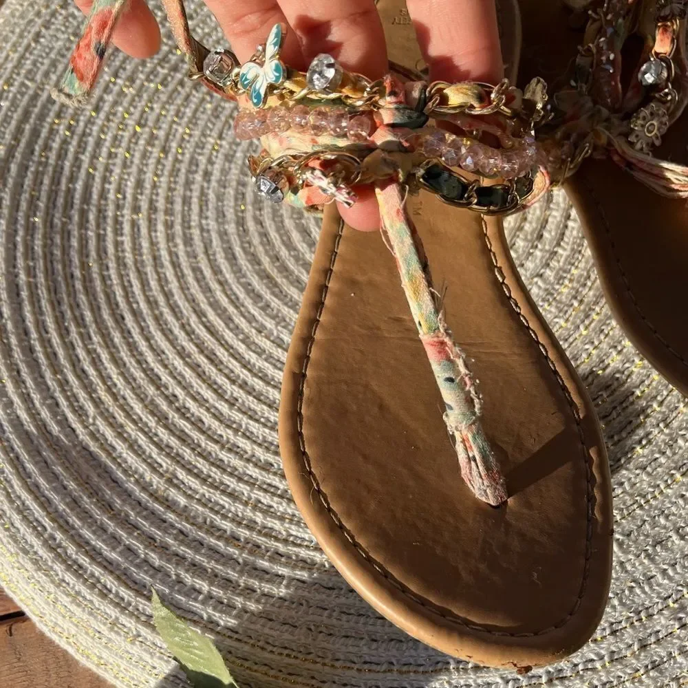 🔥4/$25 SARAH JAYNE GIRLS PEACH SHORE SANDALS FLORAL CHARM STRAPS